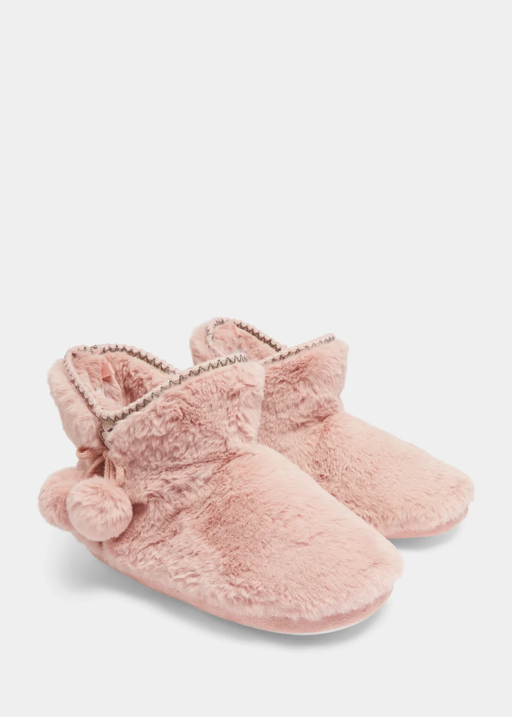 Pink Embroidered Pom Pom Bootie Slippers - Small Image 1