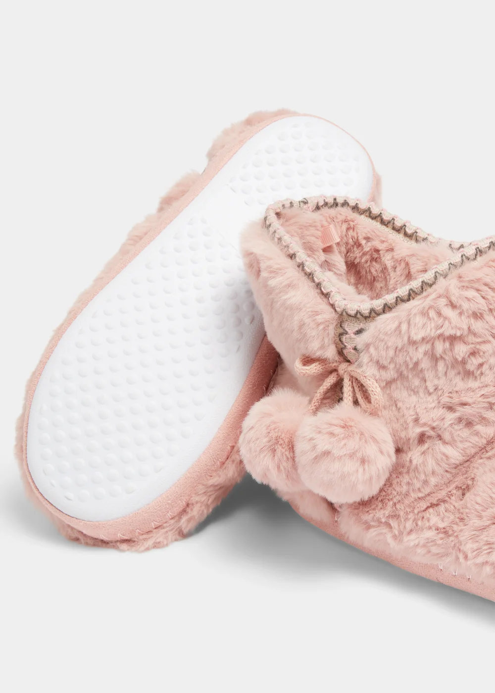Pink Embroidered Pom Pom Bootie Slippers - Small Image 2