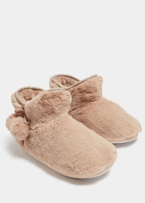 Mink Embroidered Pom Pom Bootie Slippers - Small Image 1