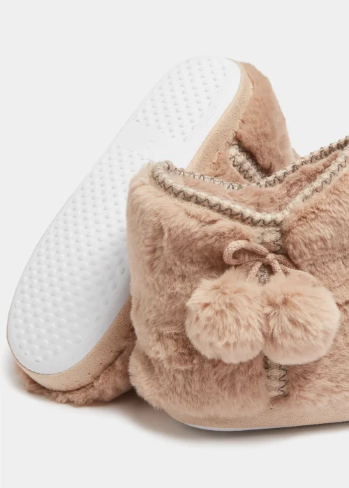 Mink Embroidered Pom Pom Bootie Slippers - Small Image 2