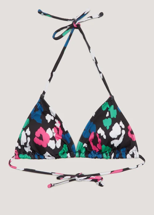 Black Animal Print Triangle Bikini Top - Size 8 Image 4