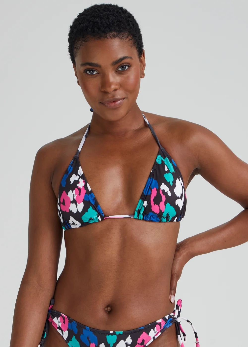 Black Animal Print Triangle Bikini Top - Size 8 Image 1