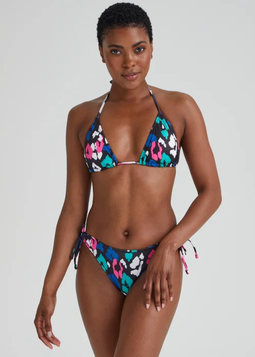 Black Animal Print Triangle Bikini Top - Size 8 Image 3