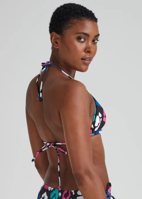 Black Animal Print Triangle Bikini Top - Size 8 Image 2