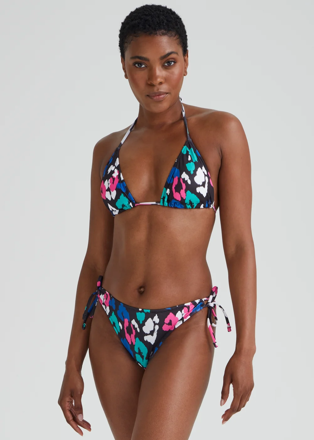 Black Animal Print Triangle Bikini Bottoms - Size 8 Image 1