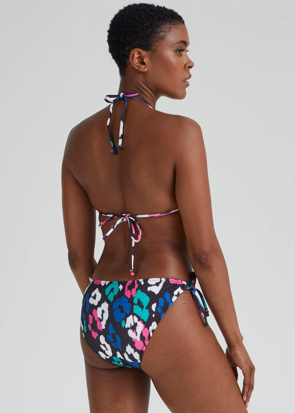 Black Animal Print Triangle Bikini Bottoms - Size 8 Image 2