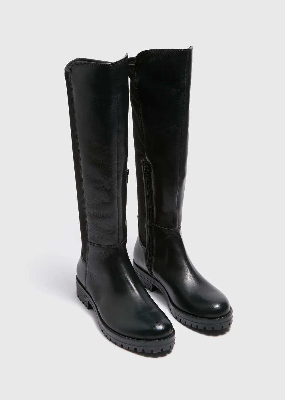 Black Side Panel Knee Leather Boots - Size 3 Image 1