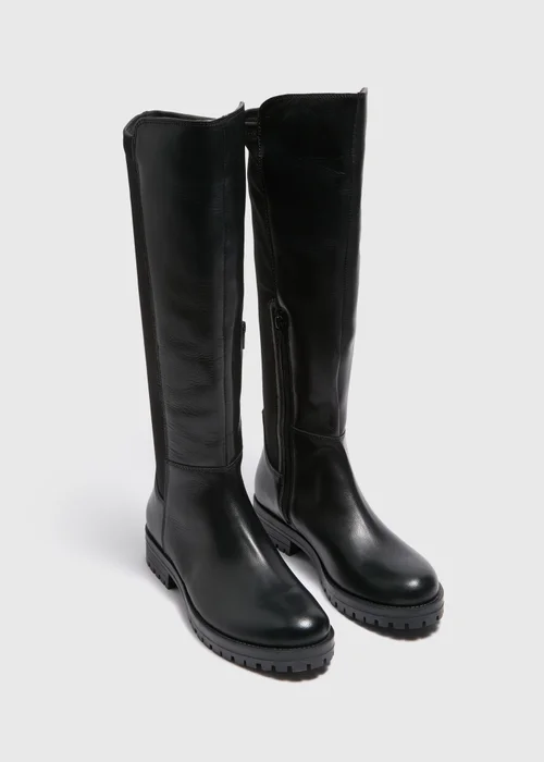 Black Side Panel Knee Leather Boots - Size 3 Image 1