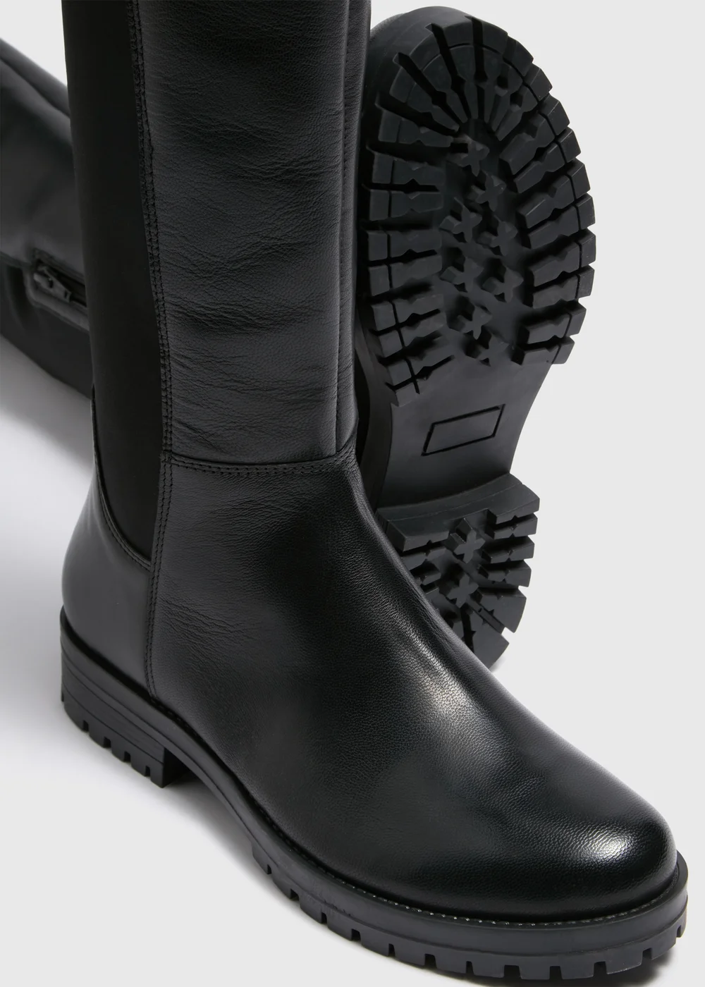 Black Side Panel Knee Leather Boots - Size 3 Image 2