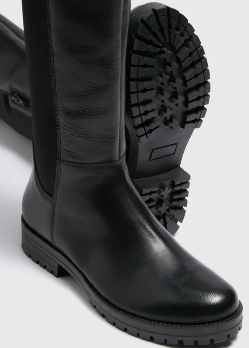 Black Side Panel Knee Leather Boots - Size 3 Image 2