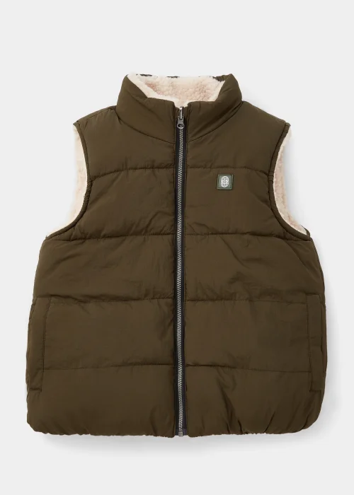 Boys Khaki Borg Reversible Gilet (4-13yrs) - Age 4 Years Image 1