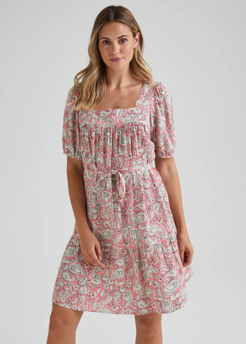 Coral Paisley Print Mini Dress - 8 Image 1