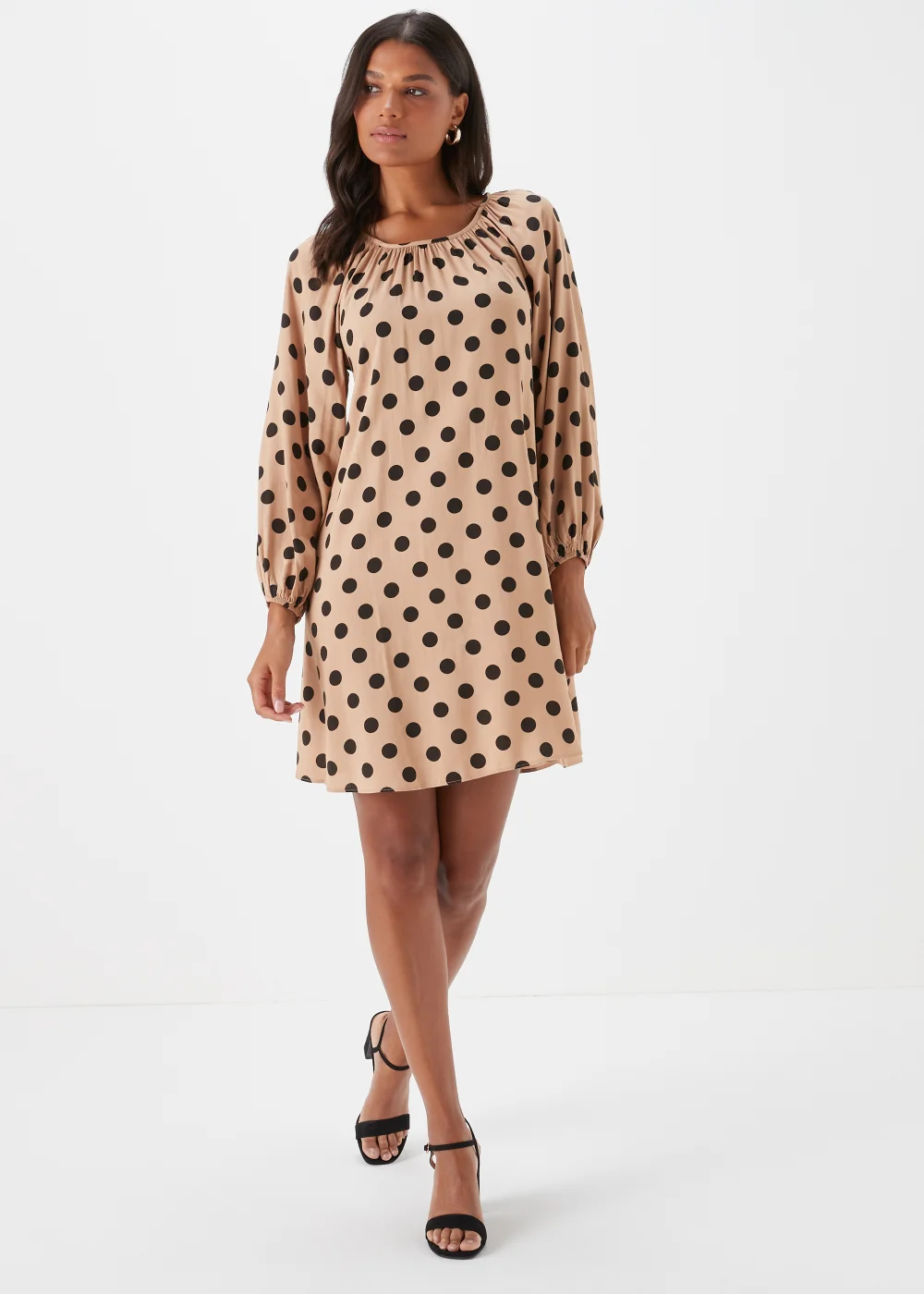 Brown Spot Print Viscose Mini Dress - 8 Image 1