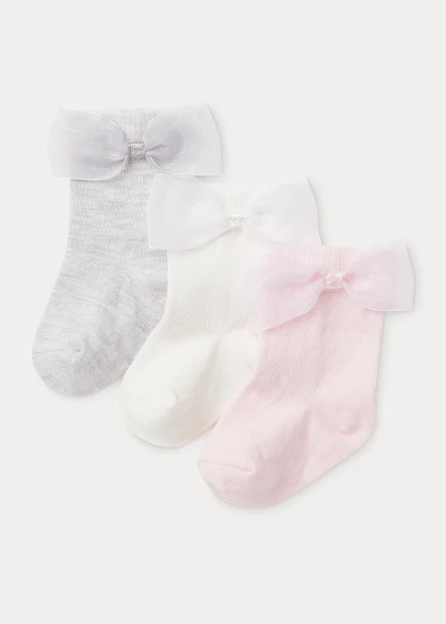 3 Pack Bow Baby Socks (0-23mths) - Up to 1 Month Image 1