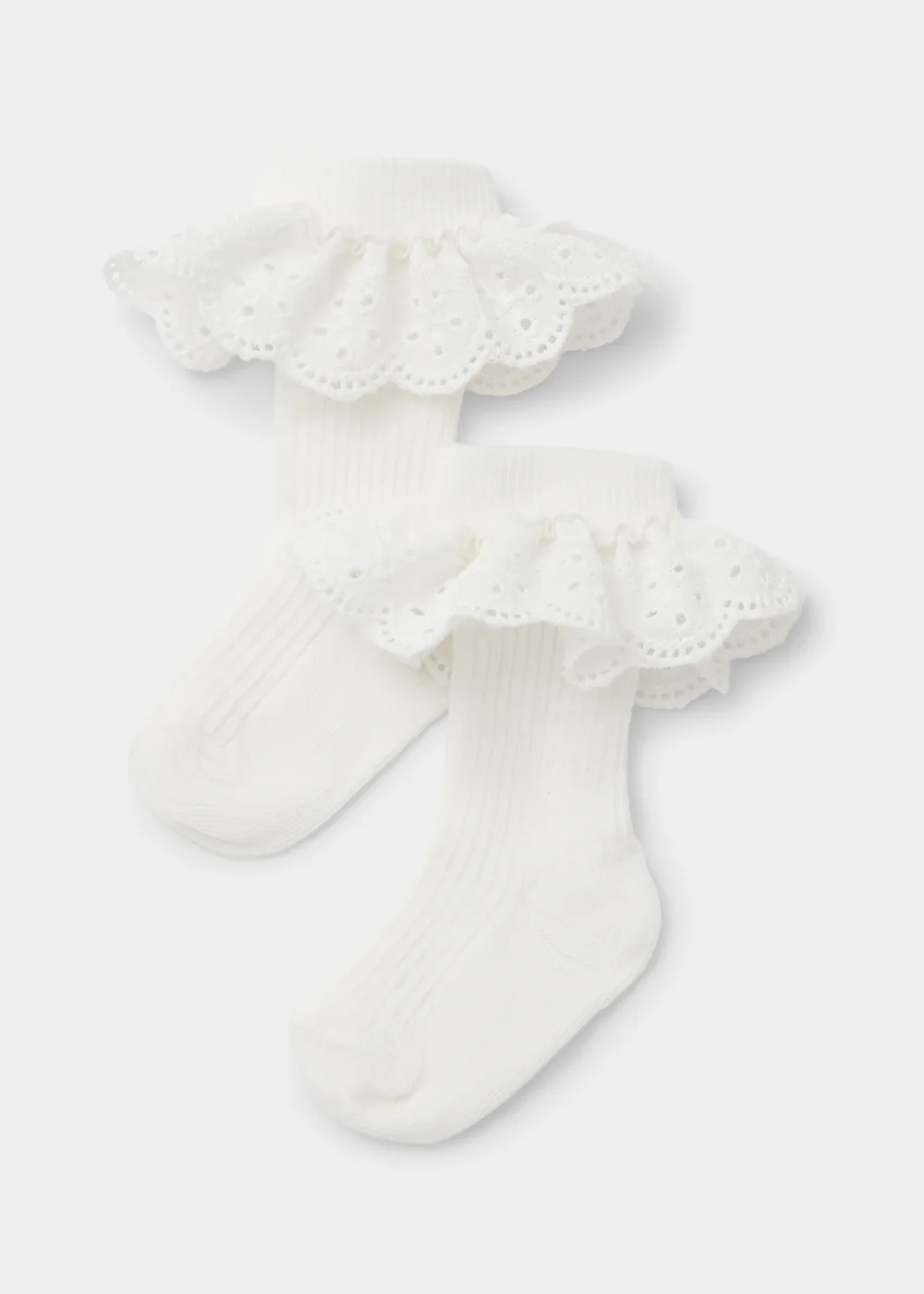 Baby 2 Pack Cream Schiffli Frill Socks (Newborn-23mths) - 0-3 months Image 1