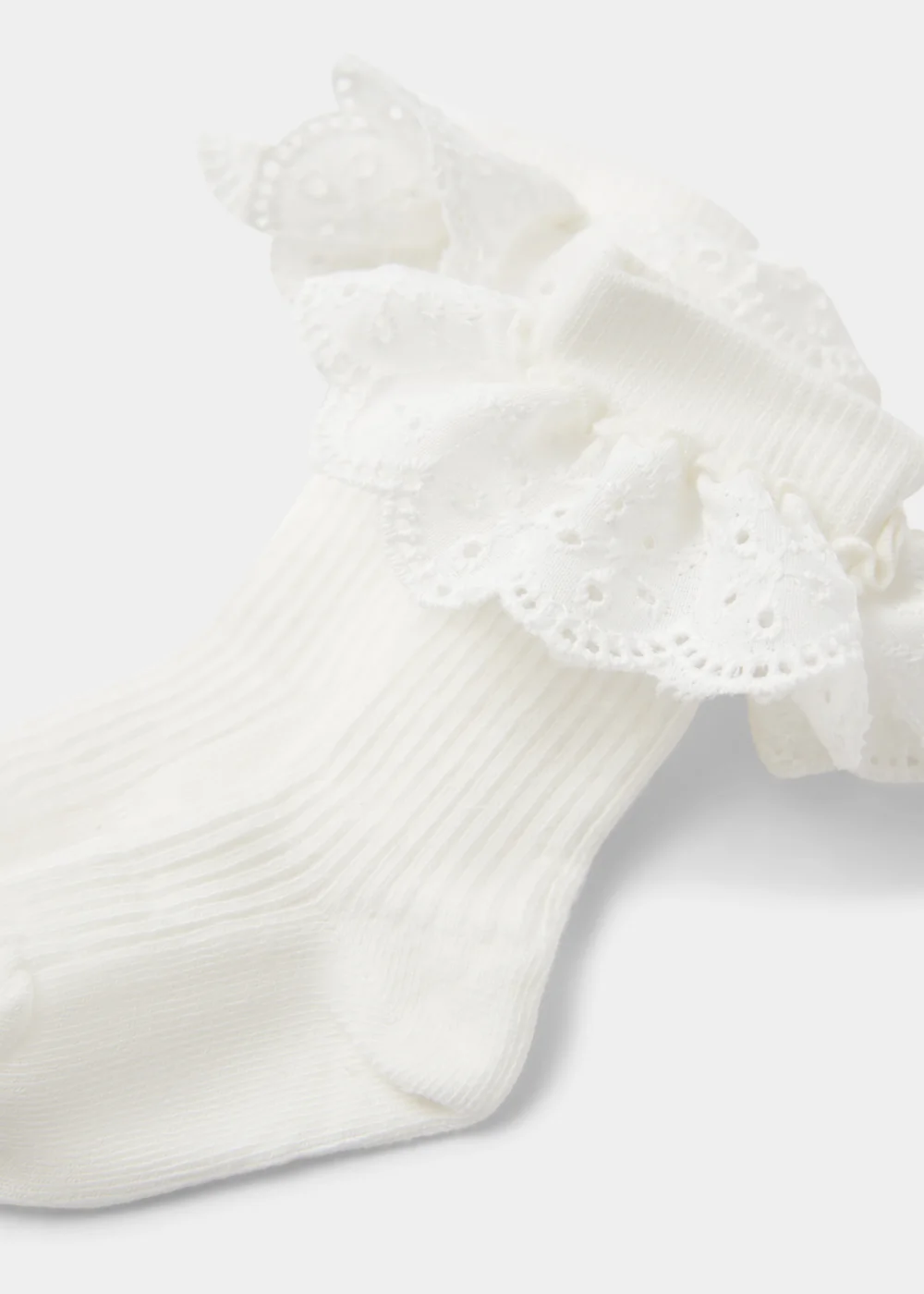 Baby 2 Pack Cream Schiffli Frill Socks (Newborn-23mths) - 0-3 months Image 2