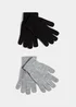 2 Pack Black & Grey Gloves Image 1
