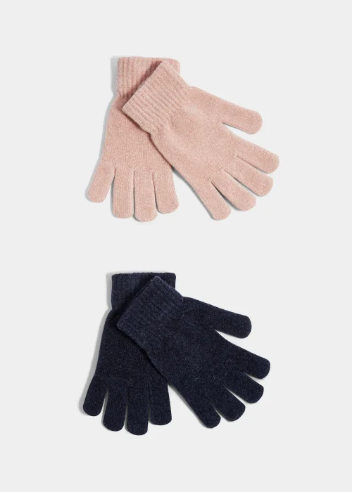 2 Pack Pink & Blue Chenille Gloves Image 1