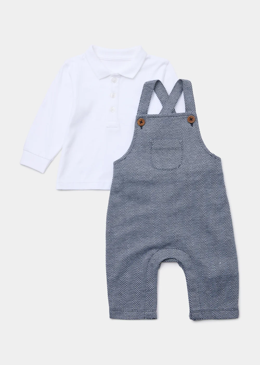 Baby Navy Jersey Dungarees & Polo Shirt Set (Newborn-23mths) - Age 0 - 3 Months Image 1