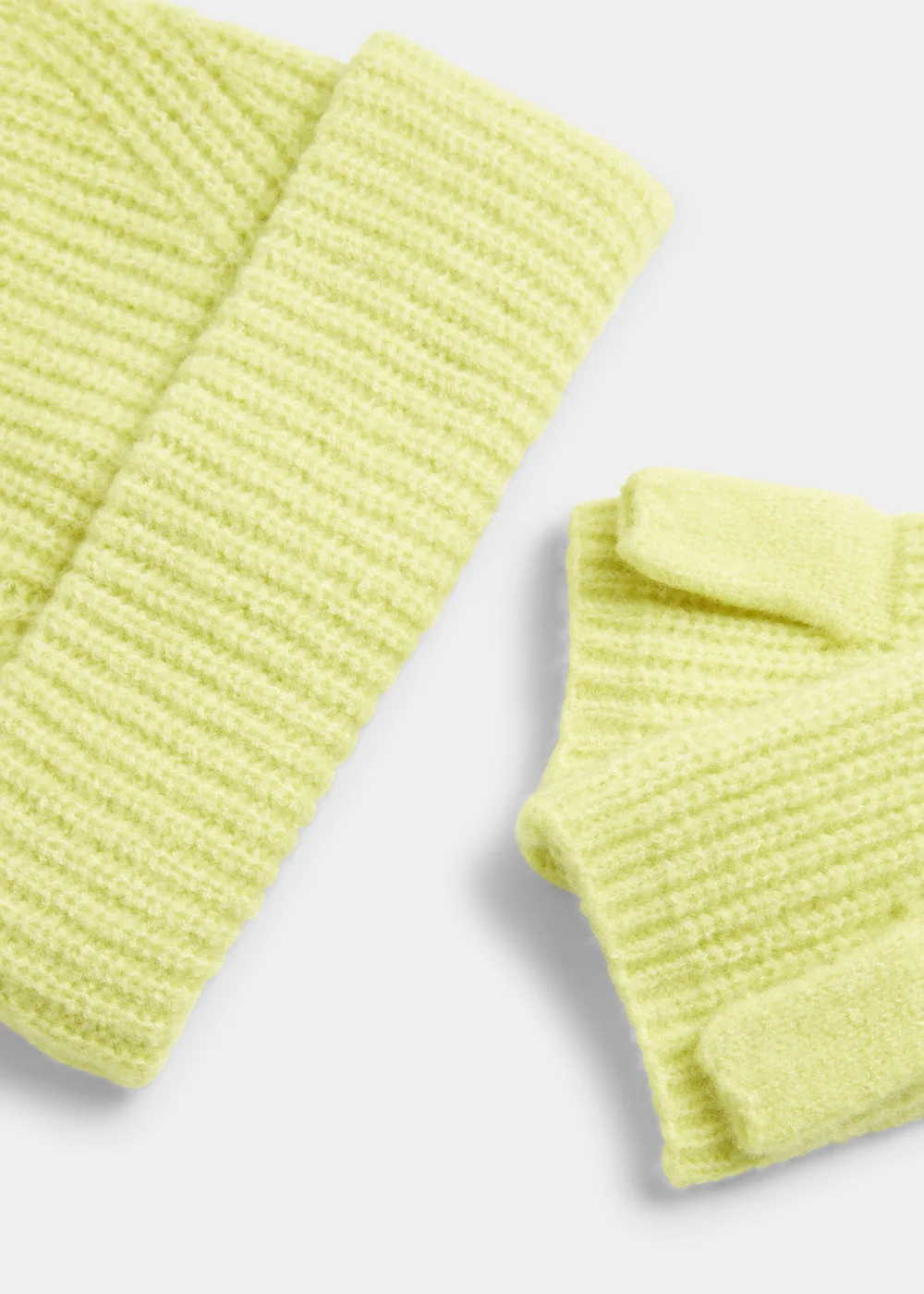 Lime Ribbed Beanie & Fingerless Gloves Set Image 2