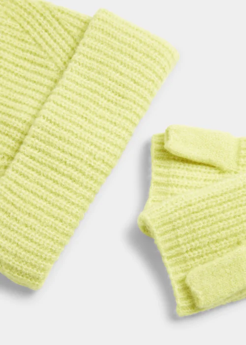 Lime Ribbed Beanie & Fingerless Gloves Set Image 2