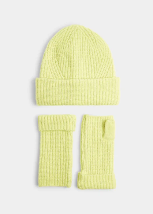 Lime Ribbed Beanie & Fingerless Gloves Set Image 1