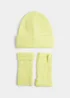Lime Ribbed Beanie & Fingerless Gloves Set Image 1