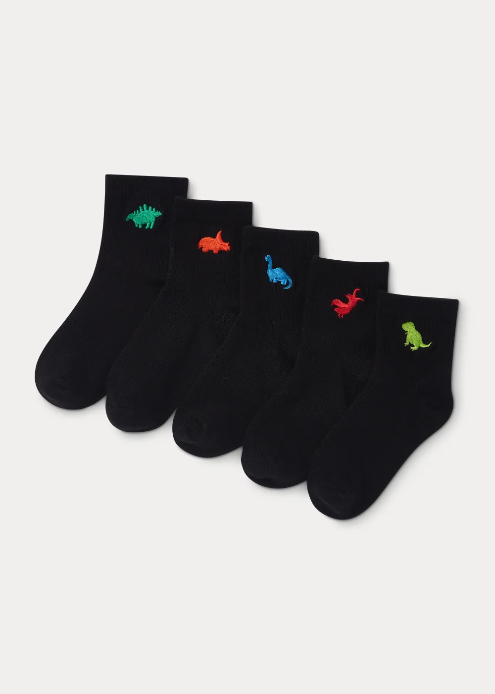 Kids 5 Pack Black Dinosaur Embroidered Socks (Younger 6-Older 6.5) - 4-6.5 Image 1