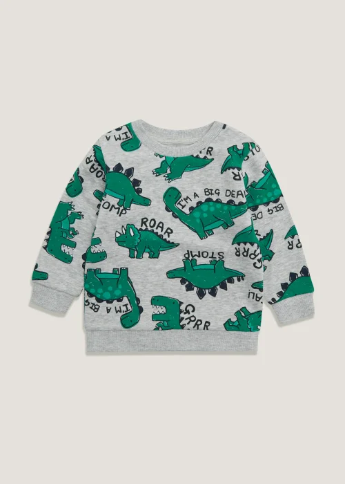 Boys Grey Marl Dinosaur Sweatshirt (9mths-6yrs) - 9-12 months Image 1