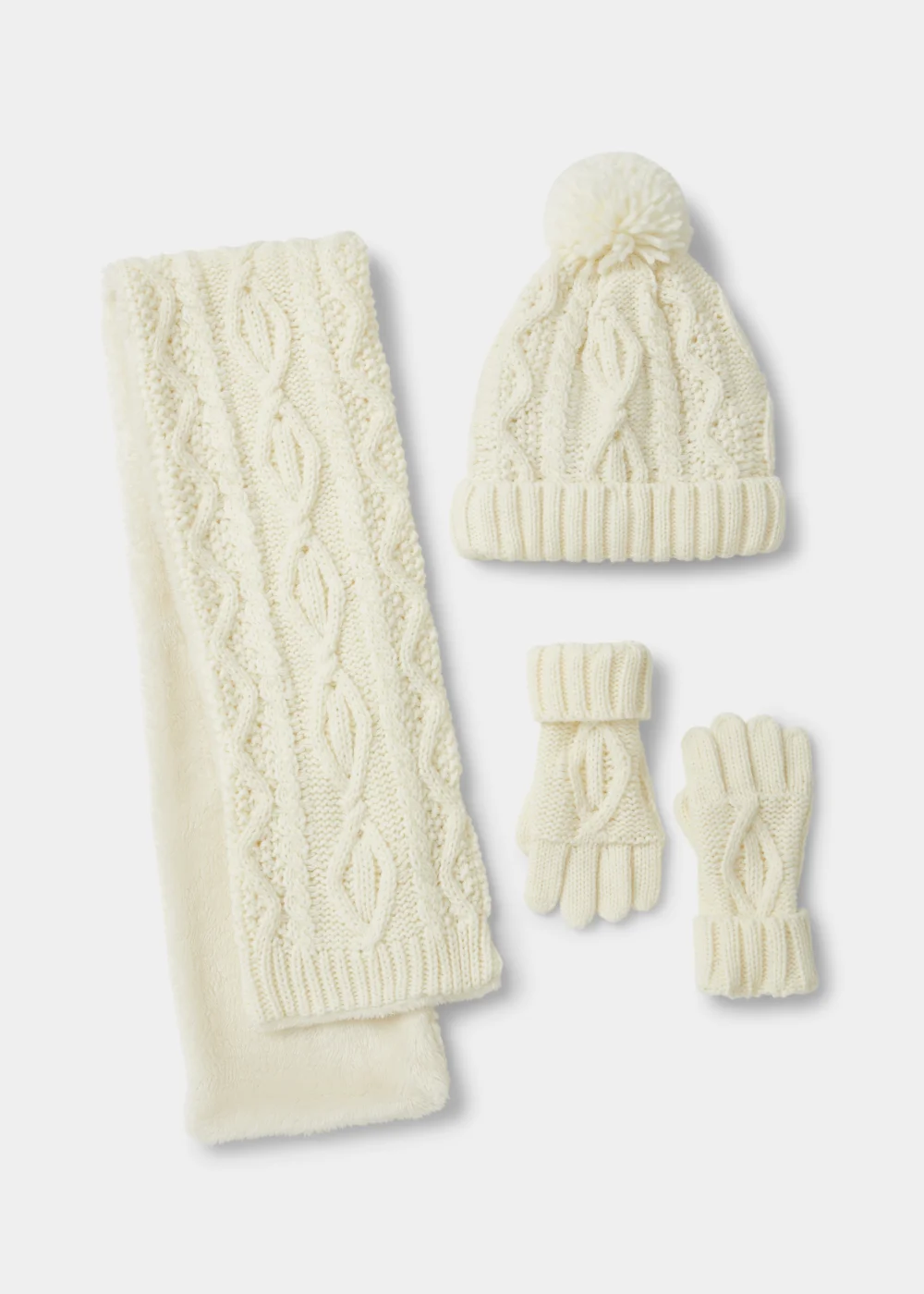 Kids 3 Piece Cream Snuggle Hat Scarf & Gloves Set (3-10yrs) - Age 3 - 6 Years Image 1