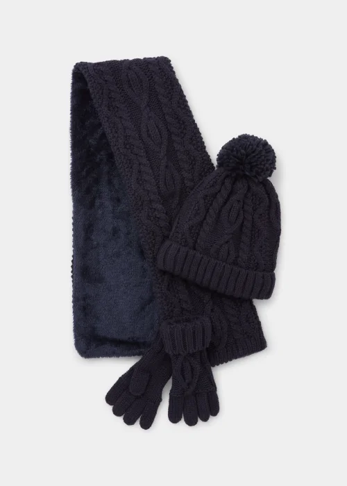 Kids 3 Piece Navy Snuggle Hat Scarf & Gloves Set (3-10yrs) - Age 7-10 Years Image 1