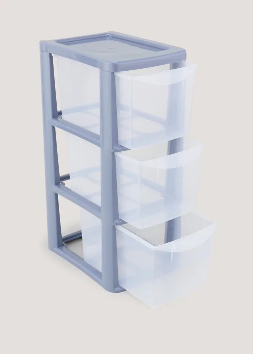 Set of 3 Blue Small Plastic Drawers (47.5cm x 25.5cm x 19cm) Image 2