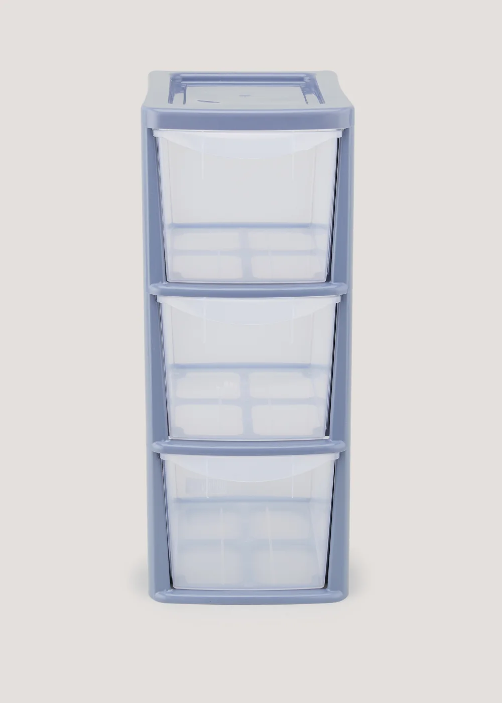 Set of 3 Blue Small Plastic Drawers (47.5cm x 25.5cm x 19cm) Image 1