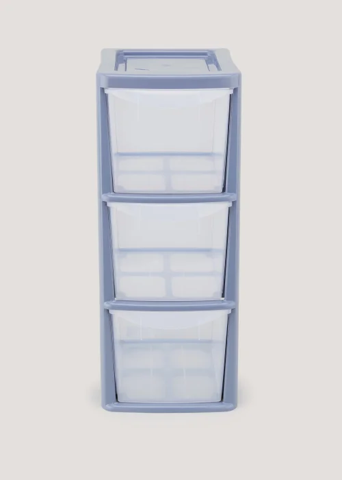 Set of 3 Blue Small Plastic Drawers (47.5cm x 25.5cm x 19cm) Image 1