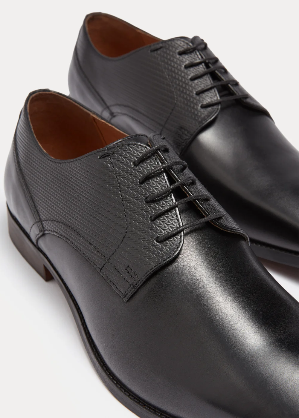 Black Real Leather Embossed Derby Shoes - 6 Image 2