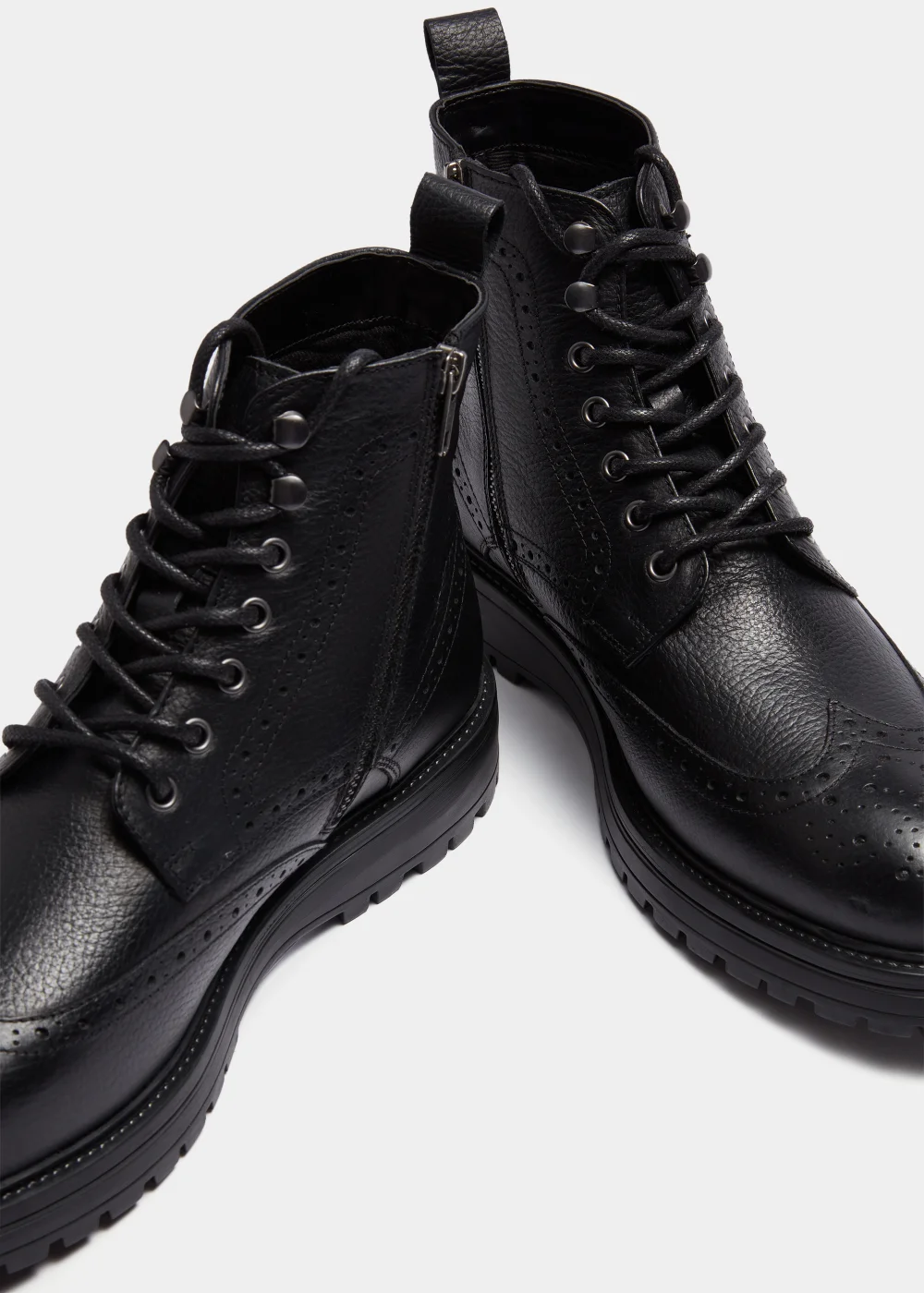 Black Leather Brogue Boots - Size 6 Image 2