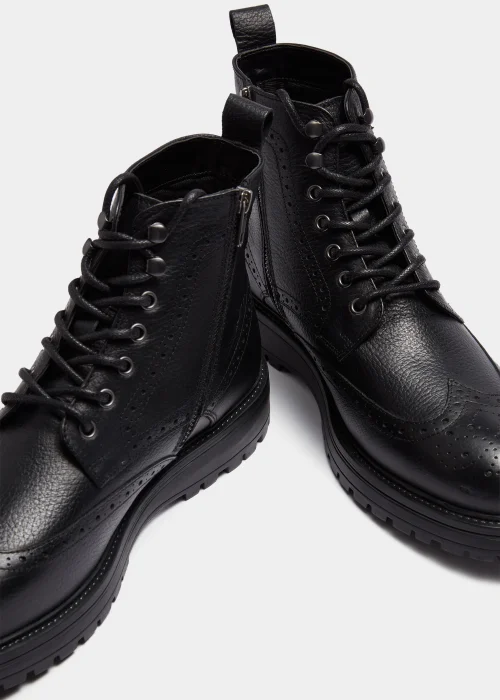 Black Leather Brogue Boots - Size 6 Image 2