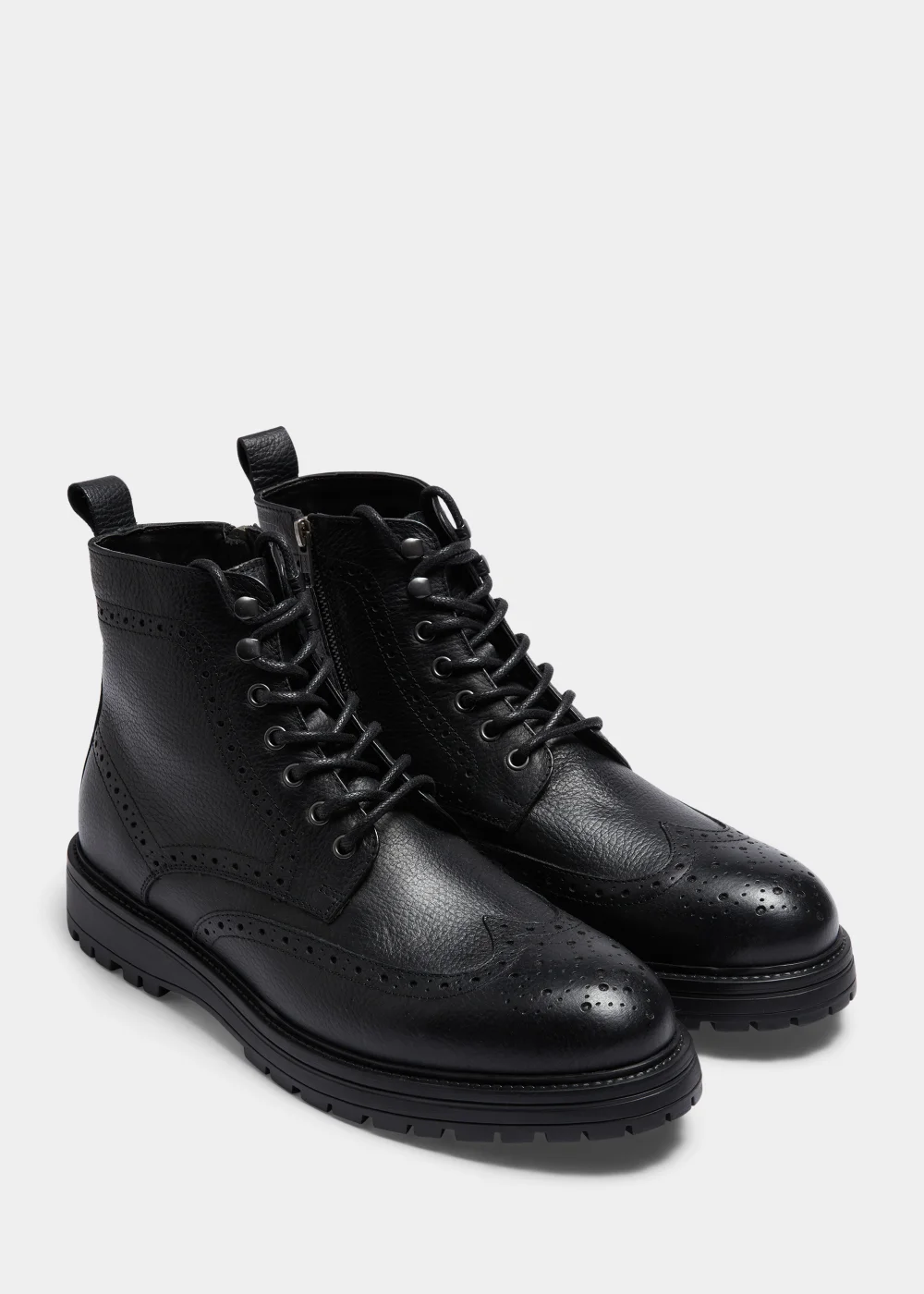 Black Leather Brogue Boots - Size 6 Image 1