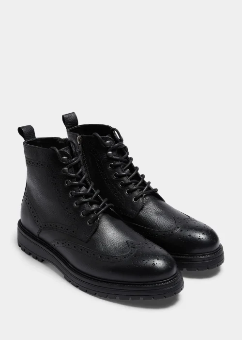 Black Leather Brogue Boots - Size 6 Image 1