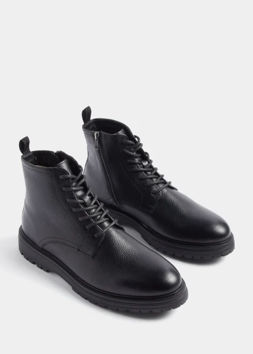 Black Real Leather Toe Cap Boots - Size 6 Image 1