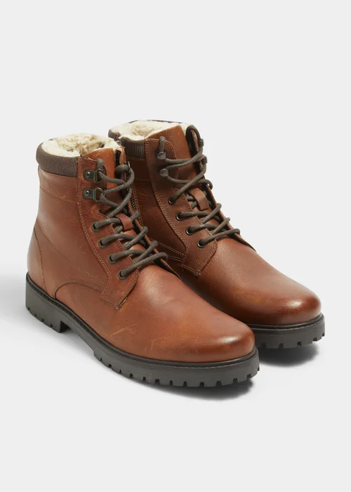 Brown Leather Faux Fur Lined Boots - Size 6 Image 1