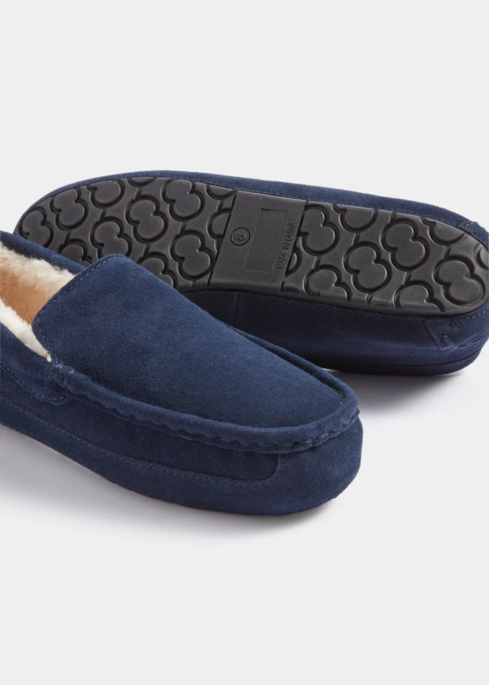 Navy Real Suede Faux Fur Moccasin Slippers - Size 6 Image 2