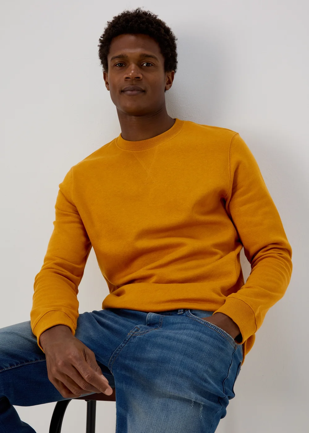 Yellow Essential Crew Neck Sweatshirt - Small Image 1