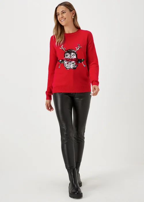 Red Sequin Penguin Christmas Jumper - S Image 1