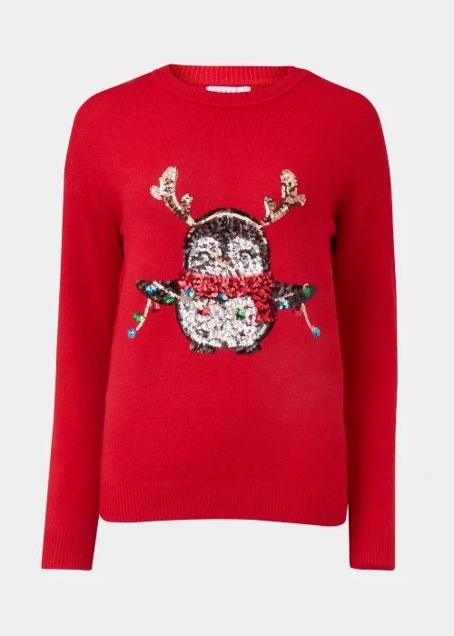 Red Sequin Penguin Christmas Jumper - S Image 5