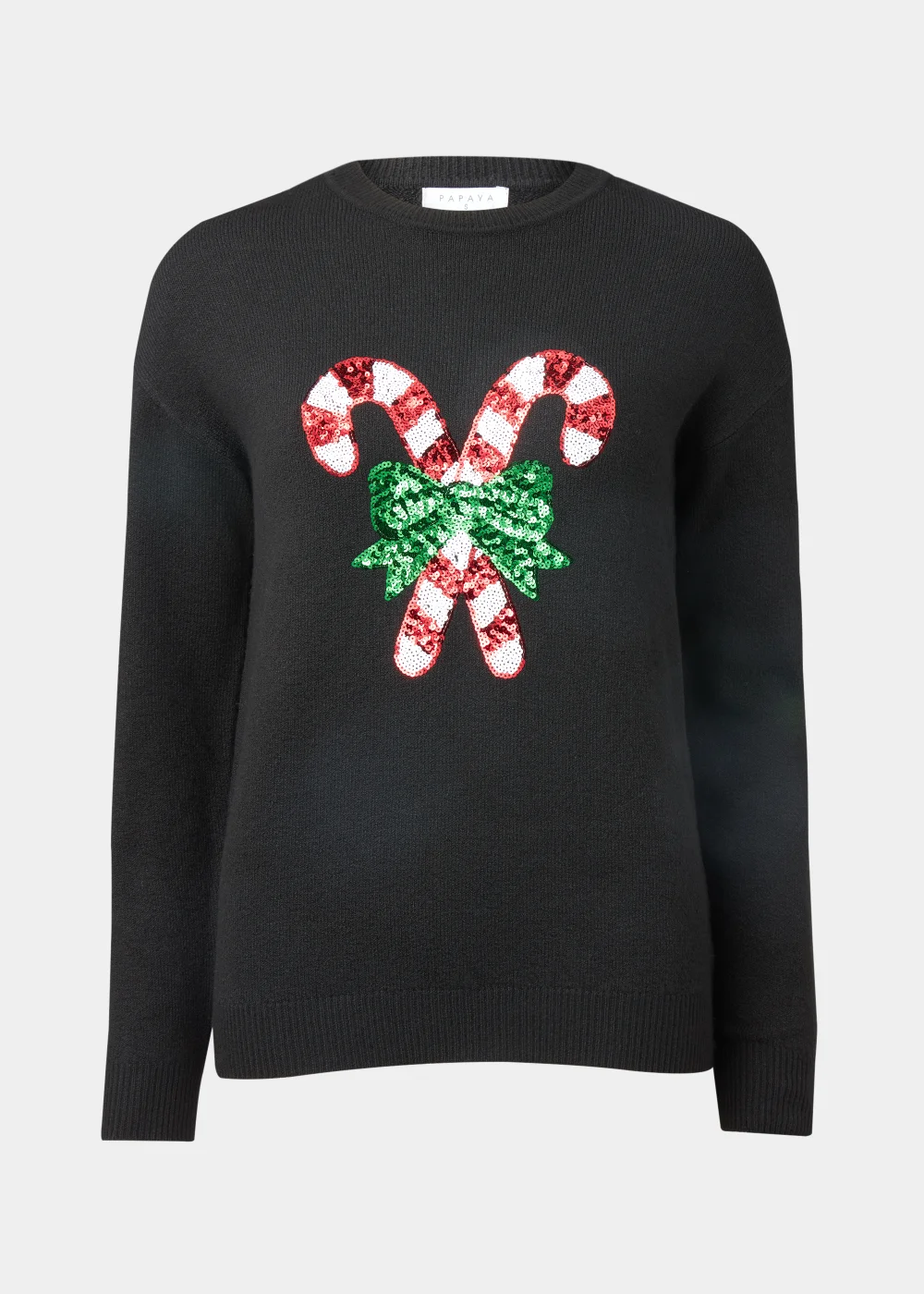 Black Sequin Christmas Candy Cane Jumper - S Image 5