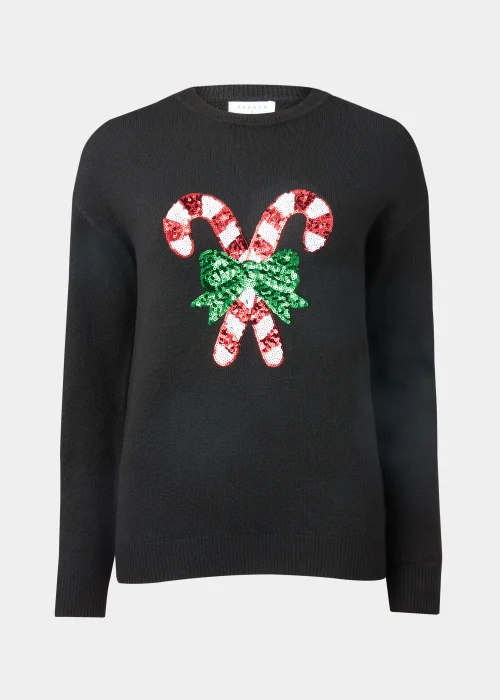 Black Sequin Christmas Candy Cane Jumper - S Image 5