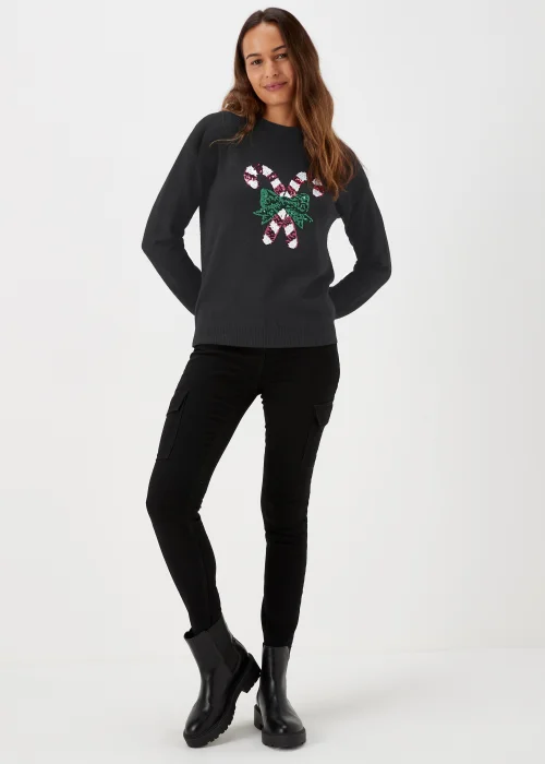 Black Sequin Christmas Candy Cane Jumper - S Image 4