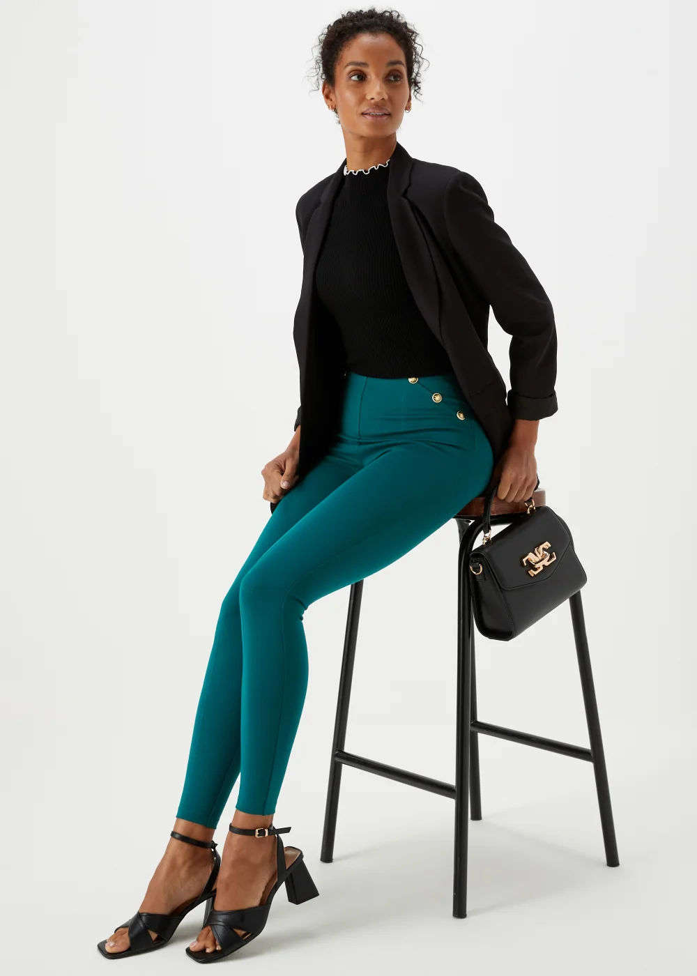 Et Vous Dark Teal Button Trousers - 8 Image 4