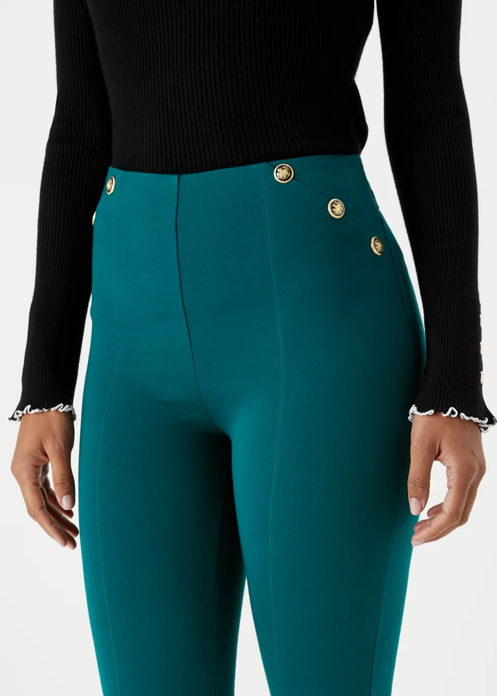 Et Vous Dark Teal Button Trousers - 8 Image 3